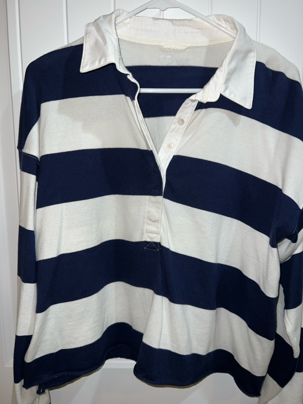Aerie Navy and White Striped Rugby Polo Top size small
